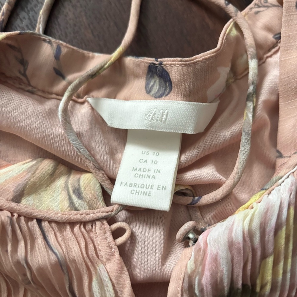 H&M Blush Pink Floral Pleated Maxi Dress size 10 euc - Picture 9 of 10